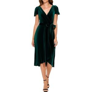 DKNY Deep Green Velvet Midi Dress NWT